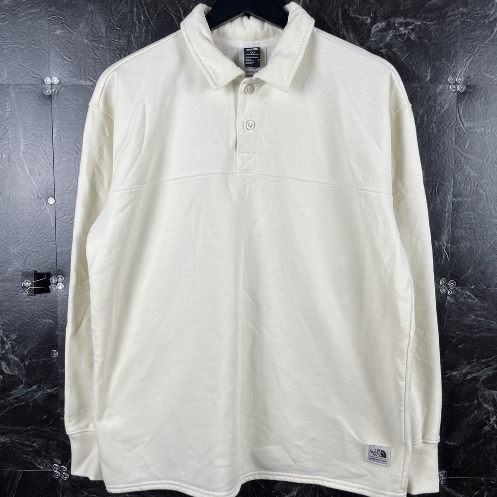 The North Face Women's Beige Heritage Rugby Sleeve Polo Shirt Medium